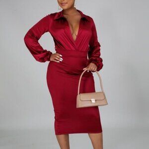 LONG SLEEVE RED SATIN BODYSUIT & SKIRT SET